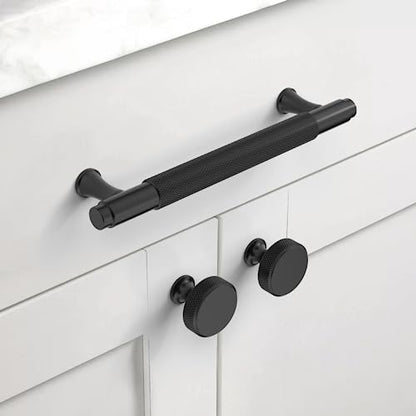 Matte Black Knurled Cabinet Knobs Round Drawer Pulls 10 Pack - color: Matte Black