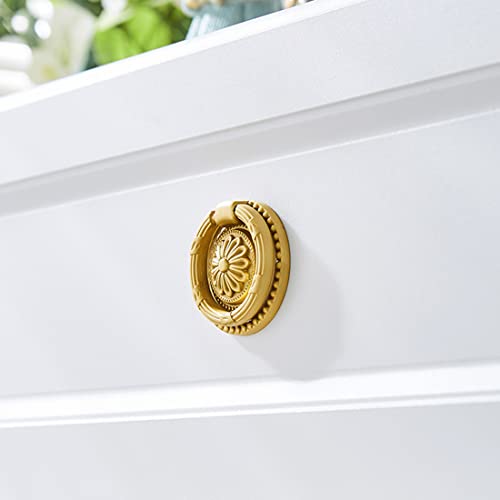 Brass Cabinet Rings Gold Knobs, Drawer Round European Handles Antique Gold Knobs for Home Kitchen, 4 Pack - size: 4 Pack