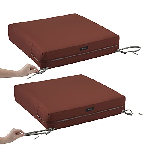 Classic Accessories Ravenna Water-Resistant 23 x 23 x 5 Inch Square Patio Seat Cushion Slip Cover & Foam, Spice, Lounge Chair Cushion - color: Spice, size: 23"W x 23"D x 5"Thick