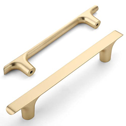 Amerdeco 10 Pack Brushed Gold Cabinet Pulls, 5 Inch(128MM) Hole Centers, Zinc Alloy & Brass, Kitchen Cabinet Handles, Cupboard Handles, Drawer Pulls, ZH0028 - color: Brushed Brass, size: 5"/128MM, style: 10 Pack