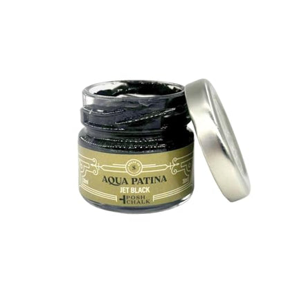 Posh Chalk PC0407 Aqua Patina - Jet Black 30ml - Water-Based Gilding Wax - Vibrant + Deep Color - Bright + Shiny FInish - DIY Craft Upcycling Furniture Paint - Indoor + Outdoor Use - color: Jet Black