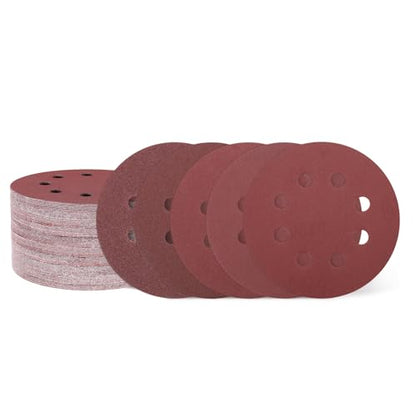 HARFINGTON 75Pcs 5Inch Sanding Disc 8 Hole Hook and Loop Sandpaper Red - size: 5 Inch(40/60/80/120/180/240/320 Grit)