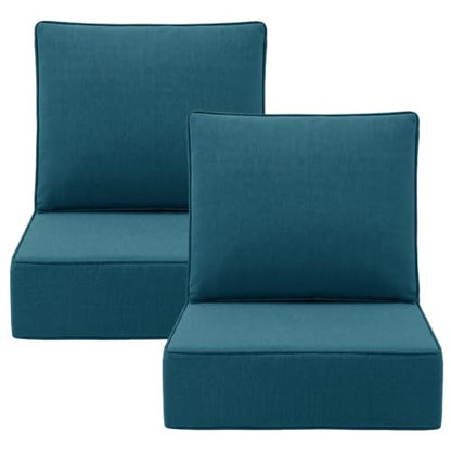 ZCUBED Luxury 6.2" Thick Outdoor Chair Cushions 2 Set - 24 x24 Inch 30D Sponge Filling Fade-Resistant Chair Cushion,Water Resistant & Removable Cover Patio Furniture Replacement Cushion,Peacock Blue - color: Peacock Blue, size: 24"x24" Extra Thick