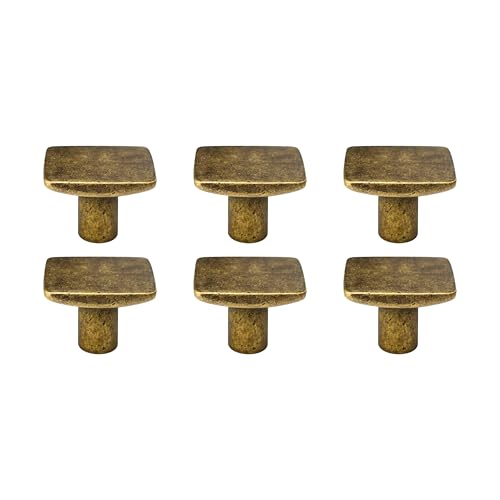 Antique Brass Cabinet Knobs Solid Zinc Alloy Vintage Dresser Drawer Pulls (6, Retro Rectangle)