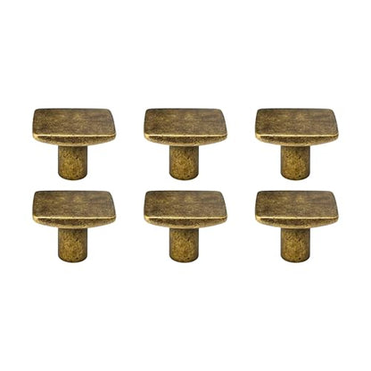 Antique Brass Cabinet Knobs Solid Zinc Alloy Vintage Dresser Drawer Pulls (6, Retro Rectangle)