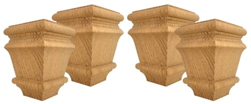Highland Manor Wood Products Square Baymont Bun Foot - 4 1/2" Tall x 3 3/8" Wide - Unfinished Wooden Furniture Feet for Beds, Sofas, Dressers, and Kitchen Cabinets (Oak) (Set of 4)