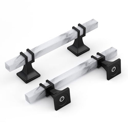 Rergy 10 Pack Cabinet Handles, White Marble & Matte Black Pulls, 3.75" - color: White Marble & Black, size: 3-3/4 inch (96mm) Hole Center