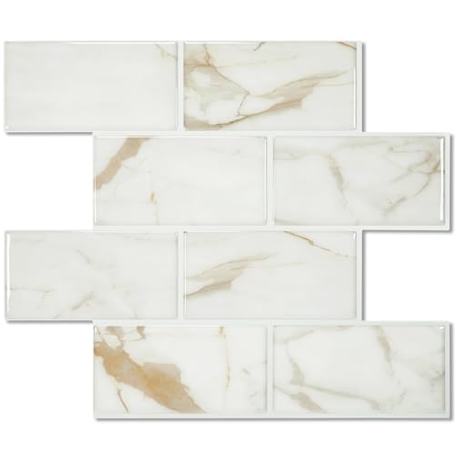STICKGOO 10-Sheet Subway Tile Peel and Stick Backsplash, Self Adhesive Vinyl Wall Tiles, Stick on Backsplash for Kitchen and Bathroom(Thicker Design) - color: Calacatta Marble