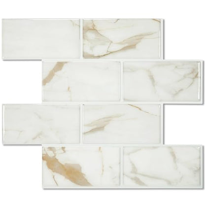 STICKGOO 10-Sheet Backsplash Peel and Stick Subway Tile(Thicker Design) - color: Calacatta Marble