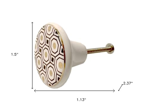 Set of Six Gold Silver And White Geometric Ceramic Drawer Pull Knobs