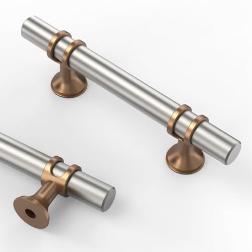 Asidrama 10 Pack 3 Inch(76mm) Brushed Satin Nickel and Champagne Bronze Kitchen Cabinet Handles, Cabinet Pulls Kitchen Cabinet Hardware Cupboard Handles Drawer Pulls - color: Nickel-Champagne Bronze, size: 3" Hole Center, style: 10 Pack