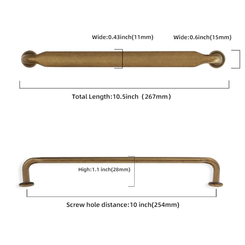 10 Pack 10 inch Antique Brass Kitchen Cabinet Handles - color: Antique Brass, size: 10'' Hole Center(254mm)