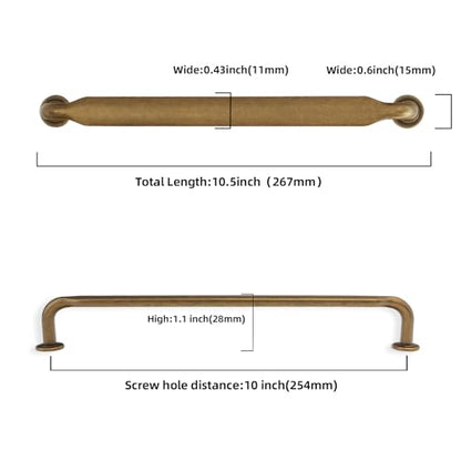 10 Pack 10 inch Antique Brass Kitchen Cabinet Handles - color: Antique Brass, size: 10'' Hole Center(254mm)
