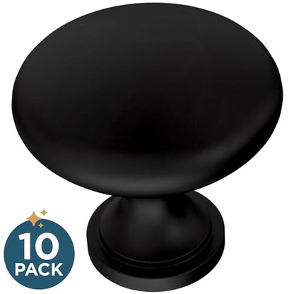 Franklin Brass (10-Pack) – Matte Black Cabinet Knobs for Dressers, Drawers, Kitchen Cabinet Door, Vanity, Furniture, Closet Knobs, 1-3/16 Inch Round | Mushroom - color: Matte Black