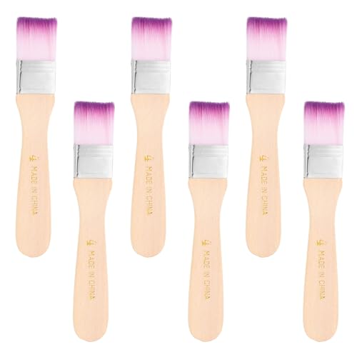 PATIKIL 6Pcs Wooden Paint Brush Set, 5.7" Nylon Bristle Flat Brushes #4 - color: Purple/White, size: #4