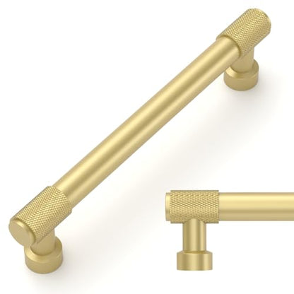 Amerdeco 10 Pack Brushed Gold Knurled Cabinet Pulls 6.3 Inch(160mm) Hole Center Kitchen Cabinet Handles Drawer Pulls Cabinet Hardware ZH0034 - color: Brushed Gold, size: 6.25"/160mm Hole Center