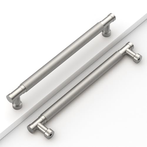 Brushed Nickel Knurled Cabinet Handles Kitchen Pulls 7.5 Inch 10 Pack - color: Brushed Satin Nickel, size: 7.5" Hole Center