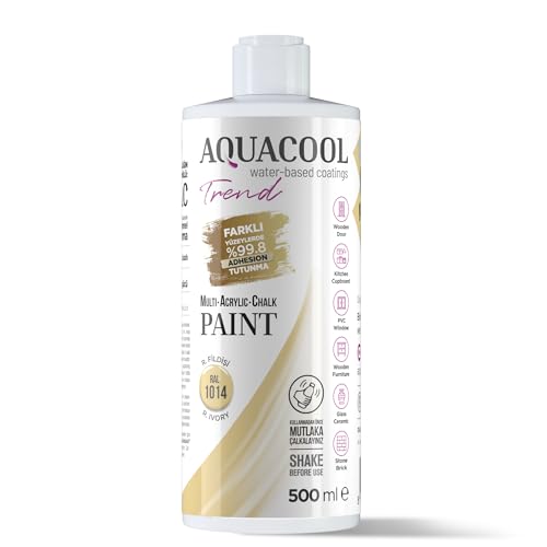 Aquacool Trend MAC All-in-One Furniture Paint – No Sanding No Primer, Chalk Paint for Cabinets, Wood, Tile & Countertops | Self-Leveling Matte | 16.9 fl oz, 53 sq ft| 1014 Ivory - color: RAL 1014 Ivory