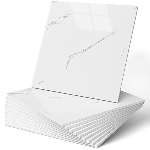 practicalWs 10pcs Marble Peel and Stick Tile Waterproof PVC Wall Tiles - size: 11.8" x 11.8" x 10-Pack