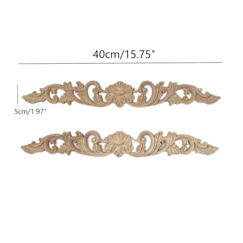 2Pcs Wood Carved Onlays Flower Long Appliques, Unpainted Ornate Details Wooden Carvings Decals for Door Cabinet Wall Bed Dresser Fireplace Ceiling Cupboard Stairs European Decor, 40x5cm/15.75x1.97in - size: 40x5cm/15.75x1.97in