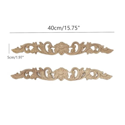 2Pcs Wood Carved Onlays Flower Long Appliques, Unpainted Ornate Details Wooden Carvings Decals for Door Cabinet Wall Bed Dresser Fireplace Ceiling Cupboard Stairs European Decor, 40x5cm/15.75x1.97in - size: 40x5cm/15.75x1.97in