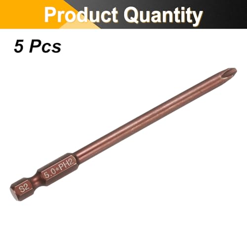 HARFINGTON 5pcs #2 Phillips Screwdriver Bit PH2 1/4" Hex Shank 4" (100mm) Long 0.2" Rod Magnetic Cross Head Drive Drill Bits S2 Steel Industrial Screw Driver Electric Power Tool, Brown - size: PH2 x 4" x 0.2"