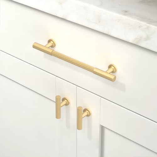 10 Pack Brushed Gold Cabinet Pulls 5 Inch(128mm) Kitchen Cabinet Handles Solid Heavy Duty Drawer Pulls - color: Brushed Gold, size: 5" Hole Center