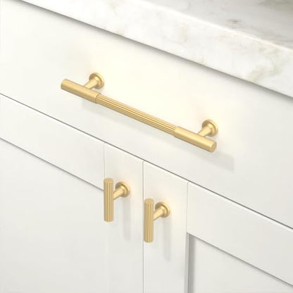 10 Pack Brushed Gold Cabinet Pulls 5 Inch(128mm) Kitchen Cabinet Handles Solid Heavy Duty Drawer Pulls - color: Brushed Gold, size: 5" Hole Center