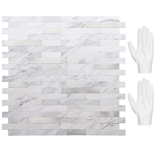 STICKGOO Peel and Stick Backsplash, PVC Wall Tiles Stick on Backsplash for Kitchen(10 Sheets, White Marble with Metal Silver) - color: White Marble with Metal Silver