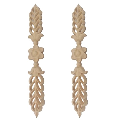 2Pcs Wood Appliques Onlays, Decorative Carved Wooden Trim for Furniture, Cabinet, Door, Bed, Wardrobe, DIY Unpainted Wood Decals, Smooth Surface 24.5x3.5cm/9.65”x1.38”