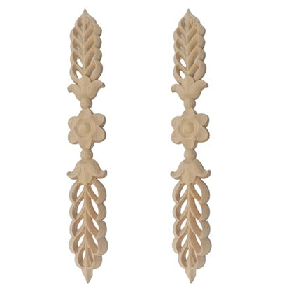 2Pcs Wood Appliques Onlays, Decorative Carved Wooden Trim for Furniture, Cabinet, Door, Bed, Wardrobe, DIY Unpainted Wood Decals, Smooth Surface 24.5x3.5cm/9.65”x1.38”