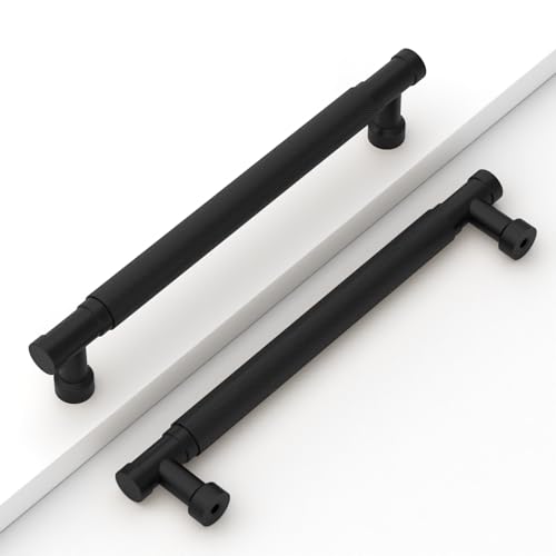 Matte Black Knurled Cabinet Handles Kitchen Pulls 6.25 Inch 10 Pack - color: Matte Black, size: 6.3" Hole Center