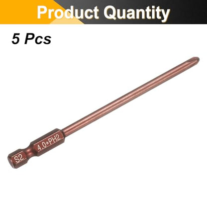 HARFINGTON 5pcs #2 Phillips Screwdriver Bit PH2 1/4" Hex Shank 4" (100mm) Long 0.16" Rod Magnetic Cross Head Drive Drill Bits S2 Steel Industrial Screw Driver Electric Power Tool, Brown - size: PH2 x 4" x 0.16"