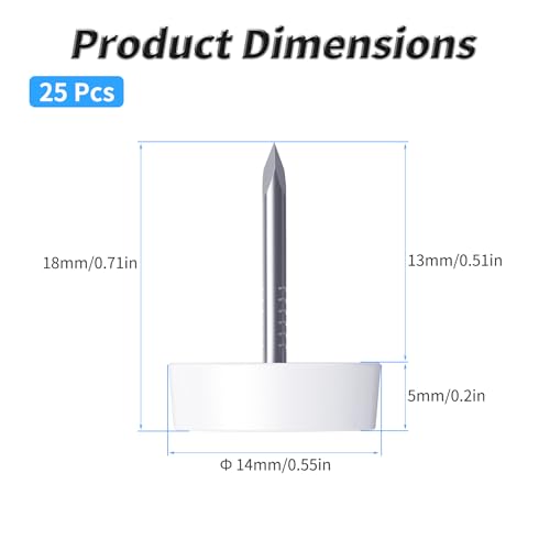 25 Pcs Furniture Glide Nails, 14x5mm, Flat Bottom, Nylon - size: Φ14×5mm