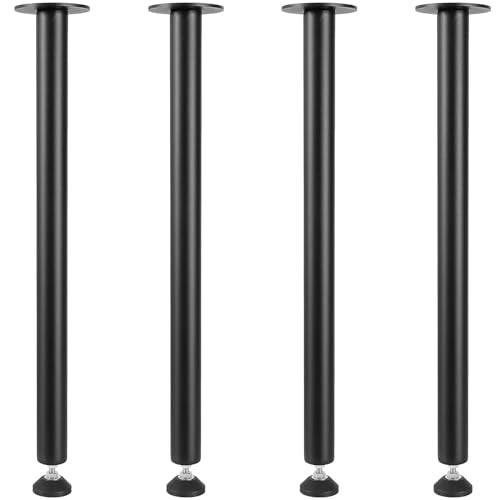 VEVOR 28 Inch Adjustable Desk Legs, Reinforced Steel Office Table Furniture Legs Set of 4 for DIY, 1200 lbs Load Capacity Heavy Duty Desk Legs, Quick Instalation Legs with Adjustable Foot Cup Black - size: 28 inch/Straight