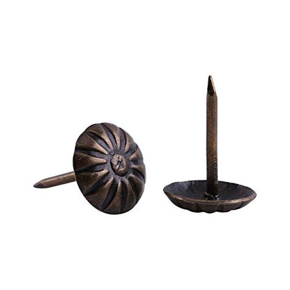 Hilitand 100pcs Upholstery Tacks,Furniture Nails Pins Sofa Rivet Upholstery Pins Craft Thumbtack Tack,Antique Brass (Daisy Nail 11x16mm)