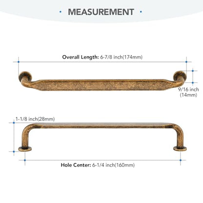 HOME EDIT Antique Brass Solid Cabinet Handles & Pulls 6-1/4 Inch 10 Pack - color: Antique Brass, size: 6-1/4 inches Hole Center