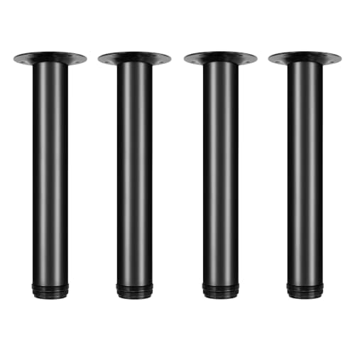QLLY 12 Inch Adjustable Metal Coffee Table Legs, Heavy Duty Round Furniture Legs with 1” Leveling Feet for Ottoman, Bench, End Table and Sofa Replacement, Set of 4 (Black) - color: Black, size: 12 inch