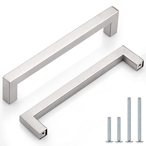 Probrico 30 Pack|6-3/10in(160mm) Kitchen Square Cabinet Handles Brushed Nickel Cabinet Pulls Stainless Steel Drawer Pulls Kitchen Cabinet Hardware - color: Brushed Nickel, size: hole center 6-3/10"