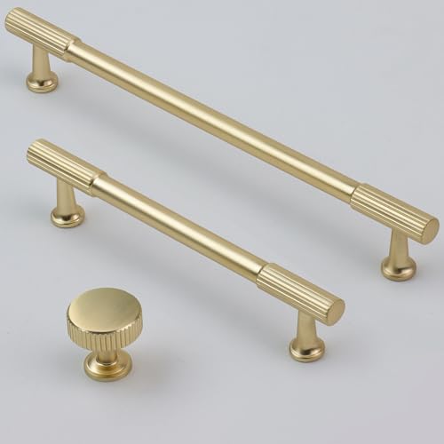 VEHCIL 20 Pack Brushed Gold Cabinet Handles, 5" Kitchen Cabinet Pulls Drawer Dresser Handles Cabinet Hardware for Kitchen Cupboard, Solid Zinc Alloy - color: Brushed Light Gold (20PACK), size: 5 Inch Hole Center