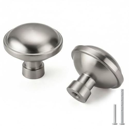 Goldenwarm Brushed Nickel Cabinet Knobs, Round Drawer Handles 1-1/4 Inch 10 Pack | Rustproof Single Hole Cabinet Hardware, Solid Zinc Alloy, Screws Included for Cupboard Closet Furniture Upgrade - color: Brushed Satin Nickel, size: Knob(1-1/4 In)