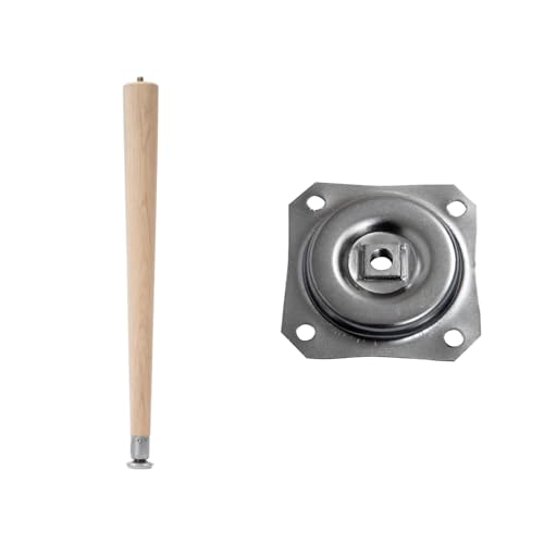 Waddell 16" Round Taper Leg & Straight Top Plate | Unfinished Hardwood Decorative Quick Mount Furniture Leg | 18G Steel Attachment Mounting Hardware