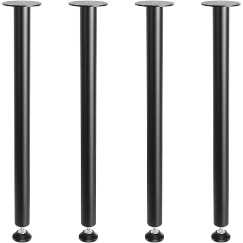 VEVOR 28 Inch Adjustable Desk Legs, Reinforced Steel Office Table Furniture Legs Set of 4 for DIY, 1200 lbs Load Capacity Heavy Duty Desk Legs, Quick Instalation Legs with Adjustable Foot Cup Black - size: 28 inch/Straight