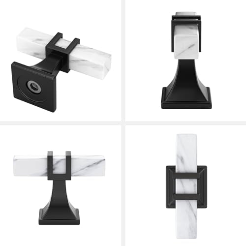Haliwu 10 Pack Kitchen Cabinet Knobs Black and White Marble Grain Knobs - color: White Marble & Black, size: T-bar Knob