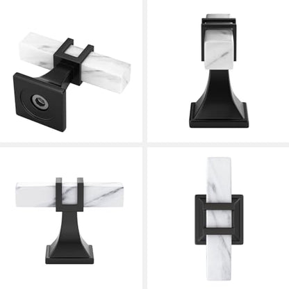 Haliwu 10 Pack Kitchen Cabinet Knobs Black and White Marble Grain Knobs - color: White Marble & Black, size: T-bar Knob