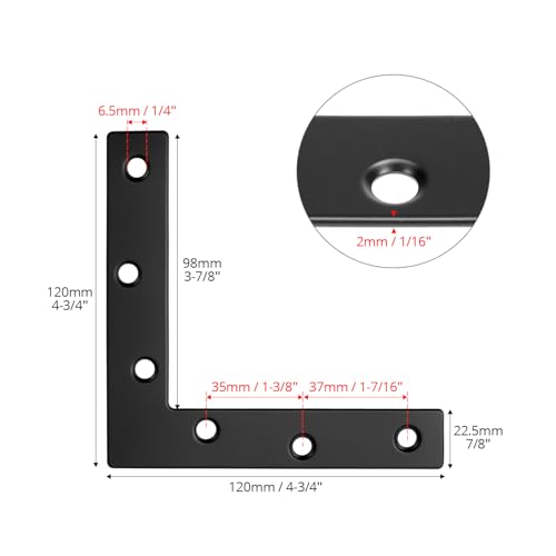 QWORK Flat L Brackets for Wood, 8 Pack Heavy Duty Brace Corner Brackets, 120mm x 120mm x 2mm, for Furniture Repair