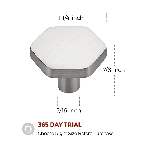 Brushed Nickel Cabinet Knobs 1.1 in Hexagon 15 Pack Solid Kitchen Hardware - color: Brushed Nickel