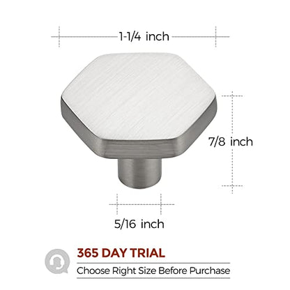 Brushed Nickel Cabinet Knobs 1.1 in Hexagon 15 Pack Solid Kitchen Hardware - color: Brushed Nickel