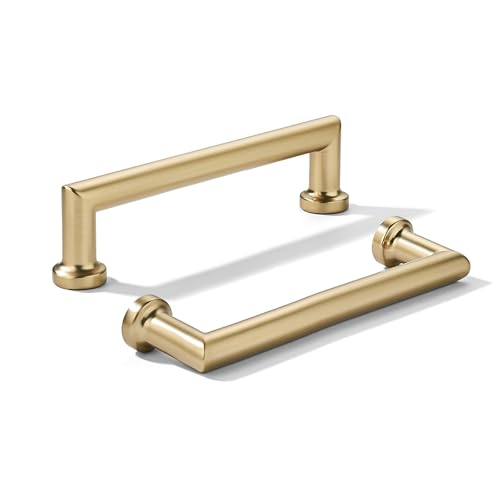 khtumeware 10-Pack 4-Inch(102mm) Brushed Brass Cabinet Pulls,Satin Brass Handles for Kitchen Cabinets, Cupboards, Drawers and Bathroom Hardware - color: Brushed Brushed Brass, size: 4"(102mm) Hole Center