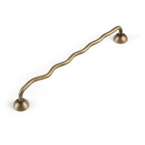 Goo-Ki Solid Brass Wavy Cabinet Pulls With 7.6 '' Hole Centers, Brushed Antique Brass Wave Drawer Handles for Kitchen Cupboards, Elegant Furniture Hardware for Dresser and Bathroom Vanity, Single Pack - color: Brushed Antique Brass, size: 7.6‘’ Hole Cente